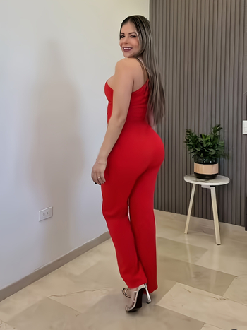 P2034 Ολόσωμο φόρμα με έναν ώμο, χωρίς μανίκια, ψηλή μέση, ίσια παντελόνια, ύφασμα Milk Silk Brushed