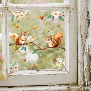 Απόλυτα διαφανές αυτοκόλλητο τοίχου με χαριτωμένο σκίουρο, PVC, αδιάβροχο, 1 τεμάχιο, για σαλόνι και υπνοδωμάτιο
