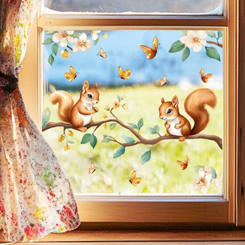 Απόλυτα διαφανές αυτοκόλλητο τοίχου με χαριτωμένο σκίουρο, PVC, αδιάβροχο, 1 τεμάχιο, για σαλόνι και υπνοδωμάτιο