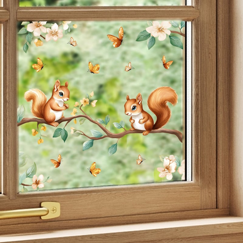 Απόλυτα διαφανές αυτοκόλλητο τοίχου με χαριτωμένο σκίουρο, PVC, αδιάβροχο, 1 τεμάχιο, για σαλόνι και υπνοδωμάτιο