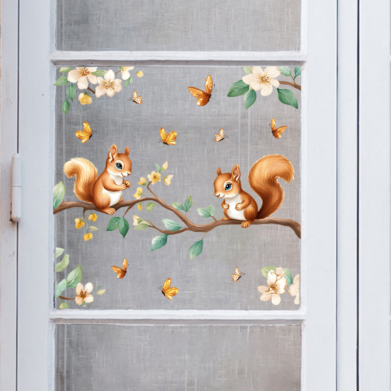 Απόλυτα διαφανές αυτοκόλλητο τοίχου με χαριτωμένο σκίουρο, PVC, αδιάβροχο, 1 τεμάχιο, για σαλόνι και υπνοδωμάτιο