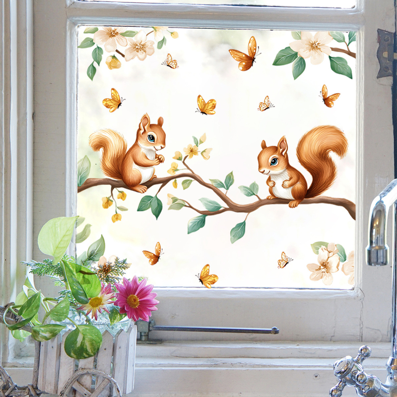 Απόλυτα διαφανές αυτοκόλλητο τοίχου με χαριτωμένο σκίουρο, PVC, αδιάβροχο, 1 τεμάχιο, για σαλόνι και υπνοδωμάτιο