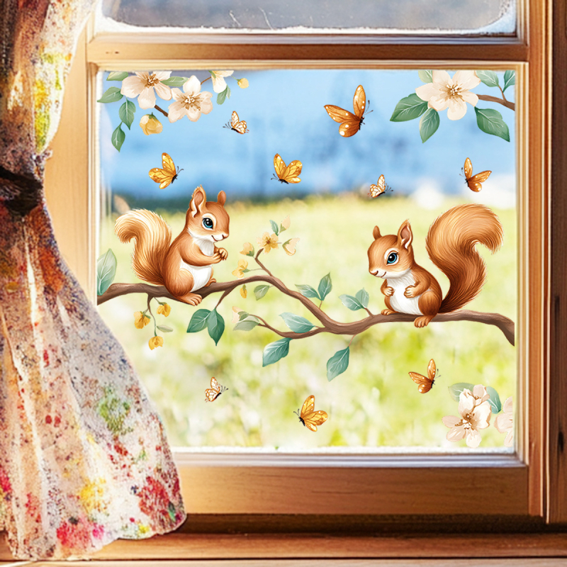 Απόλυτα διαφανές αυτοκόλλητο τοίχου με χαριτωμένο σκίουρο, PVC, αδιάβροχο, 1 τεμάχιο, για σαλόνι και υπνοδωμάτιο