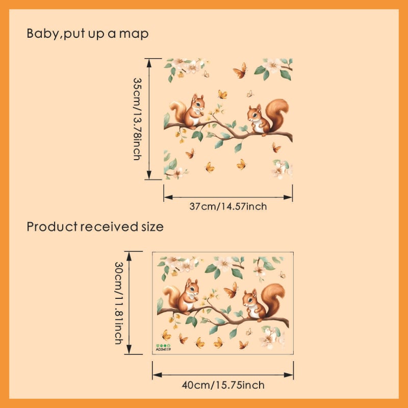 Απόλυτα διαφανές αυτοκόλλητο τοίχου με χαριτωμένο σκίουρο, PVC, αδιάβροχο, 1 τεμάχιο, για σαλόνι και υπνοδωμάτιο