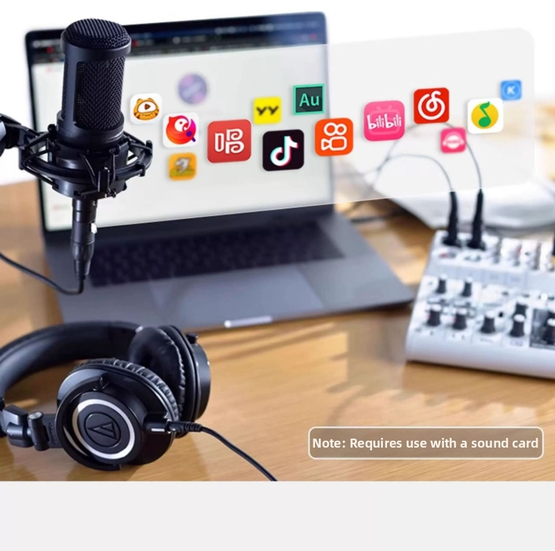 AT2020 кондензаторен микрофон, кабелен, с голяма диафрагма, кардиоид/суперкарддиоиден, фантомно захранване 48V