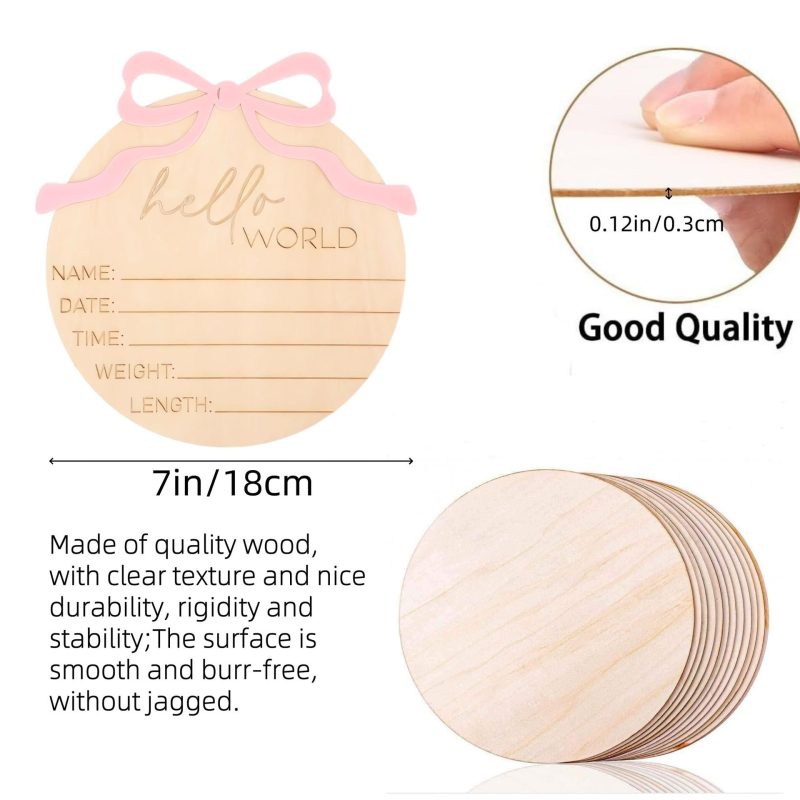 Ξύλινο κρεμαστό για ανακοίνωση γέννησης μωρού με φιόγκο, μοντέρνο μινιμαλιστικό στυλ