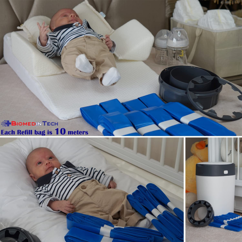 Dėžutės vystyklų šiukšlių maišeliai su dezodorantu, PE, plokščias atidarymas, vienkartiniai, 48 vnt., namų naudojimui, suderinama su Genie Angelcare sulankstomais maišais