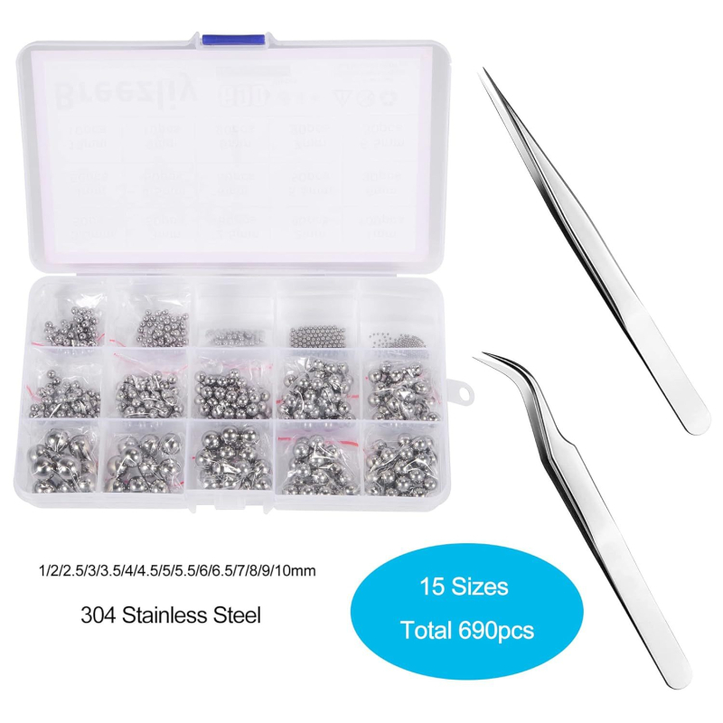 Σετ μεταλλικών χαντρών από ανοξείδωτο ατσάλι 304, 690 τεμάχια, μάρκα Mufeng, εύρος εφαρμογής M1–M10