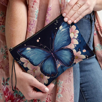 Козметична чанта с пеперуден принт, полиестерна материя и подплата от полиестер, лека, разширяема, унисекс за ежедневна употреба