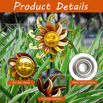 Μεταλλικός κήπος ανεμόμυλος με διπλό επίπεδο προσώπου ήλιου – διακόσμηση μοντέρνας τέχνης