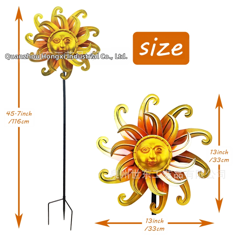 Dzelzs dārza vējdzirnavas ar dubulti saules seju – mūsdienu mākslas dekors