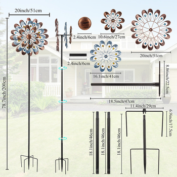 Железна въртяща се вятърна мелница - декоративна украса за градина и двор (Материал: Желязо; Изработка: полу ръчна и полу-механична; Тегло: 1400 g)