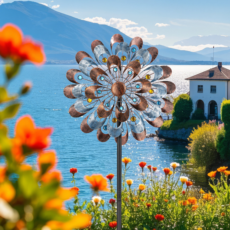 Dzelzs rotējošais vējdzirnavas dekors dārzam un āra telpām (Materiāls: Dzelzs; Ražošana: daļēji roku darbs un daļēji mehānisks; Svars: 1400 g)