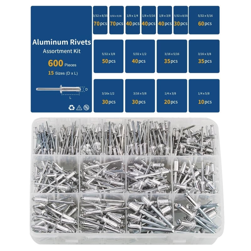 Rivet kit: Aluminum rivets, Hollow rivets, 600 pcs