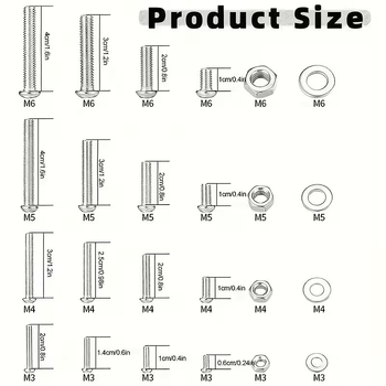 Σετ βιδών και παξιμαδιών, 1059 τεμ., κεφαλή παν, ανοξείδωτο ατσάλι A2-70, GB/T 818