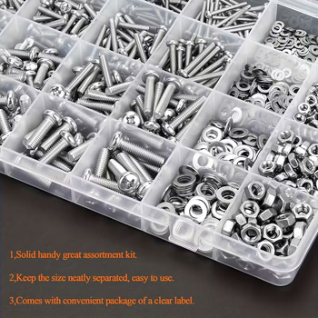 Σετ βιδών και παξιμαδιών, 1059 τεμ., κεφαλή παν, ανοξείδωτο ατσάλι A2-70, GB/T 818