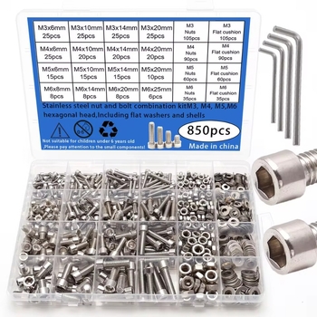 Σετ 850 τεμάχια βιδών, παξιμαδιών και φλαντζών με κεφαλή κυπέλλου και εσωτερικό εξάγωνο