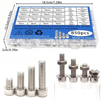 Σετ 850 τεμάχια βιδών, παξιμαδιών και φλαντζών με κεφαλή κυπέλλου και εσωτερικό εξάγωνο