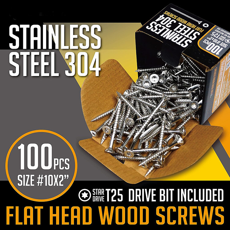 Βίδες ξύλου από ανοξείδωτο ατσάλι με επίπεδη κεφαλή, γενική χρήση, μάρκα Panpal