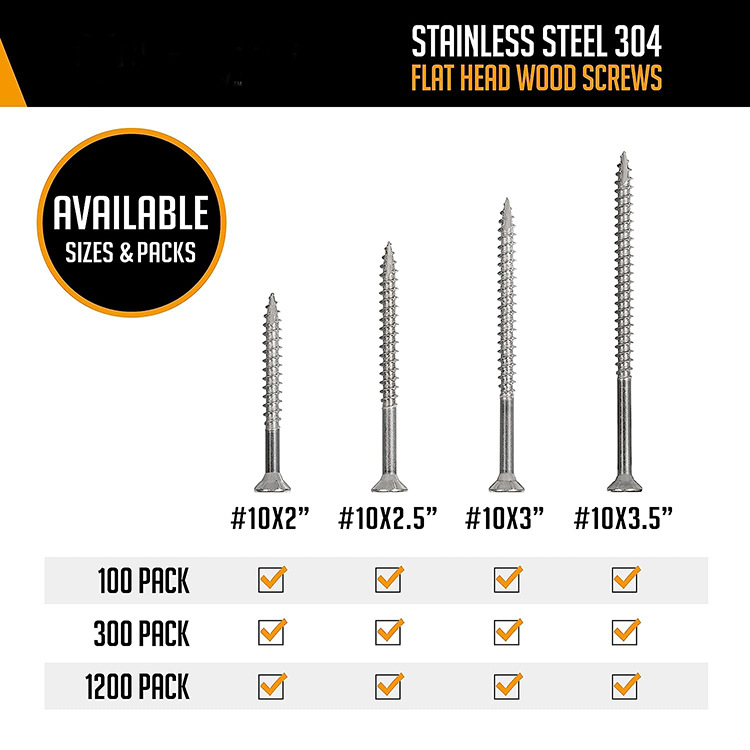 Βίδες ξύλου από ανοξείδωτο ατσάλι με επίπεδη κεφαλή, γενική χρήση, μάρκα Panpal