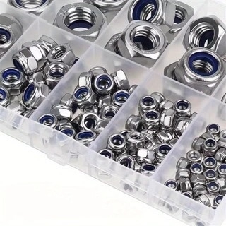 Σετ 150 τεμάχια νάιλον ενσωματωμένων εξάγωνων κλειδωτικών ροβών από ανοξείδωτο χάλυβα, αντι-χαλάρωση; Πρότυπο Gb6183.1; Υλικό: ανοξείδωτος χάλυβας; Κατηγορία: A; Ισχύς: A2-70