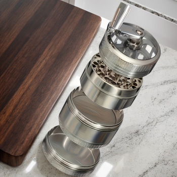 4-επίπεδος γκριντέρ από κράμα ψευδαργύρου με χειροκίνητη στροφή (ψευδάργυρος; 4 επίπεδα; χειροκίνητη στροφή; δυνατότητα εκτύπωσης λογότυπου)