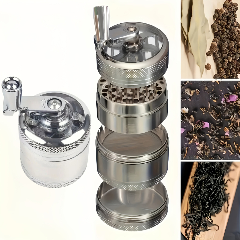 4-επίπεδος γκριντέρ από κράμα ψευδαργύρου με χειροκίνητη στροφή (ψευδάργυρος; 4 επίπεδα; χειροκίνητη στροφή; δυνατότητα εκτύπωσης λογότυπου)