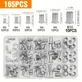 165 τεμάχια σετ Rivet Nut – κράμα αλουμινίου, λευκασμένη επιφάνεια, Κατηγορία A – Rongyuda