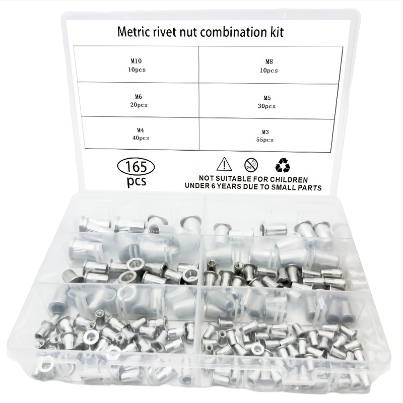 165-частен комплект Rivet Nut Set – алуминиева сплав, повърхност избелена, клас A – Rongyuda