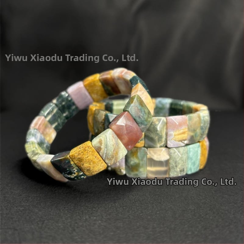 Гривна от естествен ахат сянка – унисекс, луксозна, ромбовиден стил, полирана повърхност