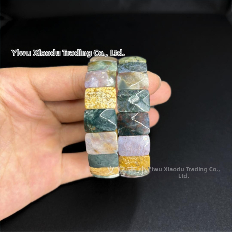 Náramok z prírodného tieňového achátu – unisex, ľahká luxusná elegancia, rombový strih, leštený povrch