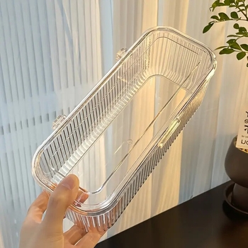 Κασέτα καλλυντικών από PET με αναδιπλούμενο καπάκι, υψηλής διαφάνειας για αποθήκευση πινέλων μακιγιάζ, σφουγγαριών πούδρας, κραγιόν και κοσμημάτων (Ιαπωνικό στυλ)