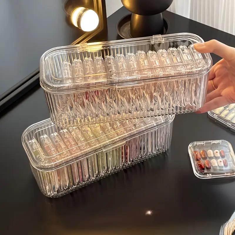 Casetă cosmetică din PET cu capac rabatabil, transparentă, pentru pensule de machiaj, bureți de pudră, ruj și bijuterii (Stil Japonez)