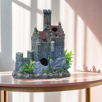 Decorațiune acvariu: casă-castel din rășină, marcă Ruiqi Aquarium, pentru peisaj acvariu, decorativ, stil 2024