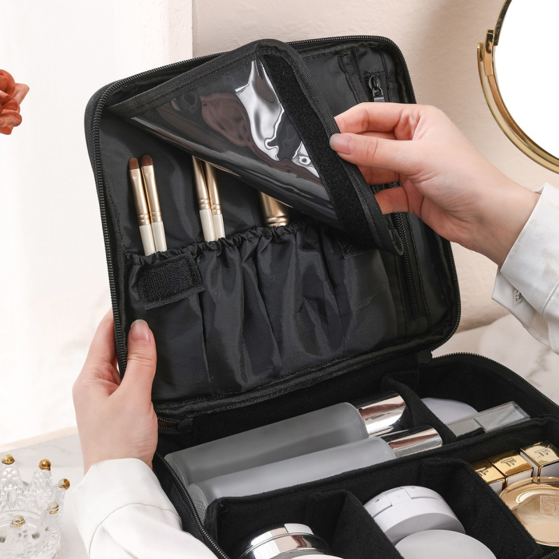 Make-up un kosmētikas organizators, lielas ietilpības, neilona ārējā virsma ar poliestera oderi, brīvā laika ceļošanas stils, unisex