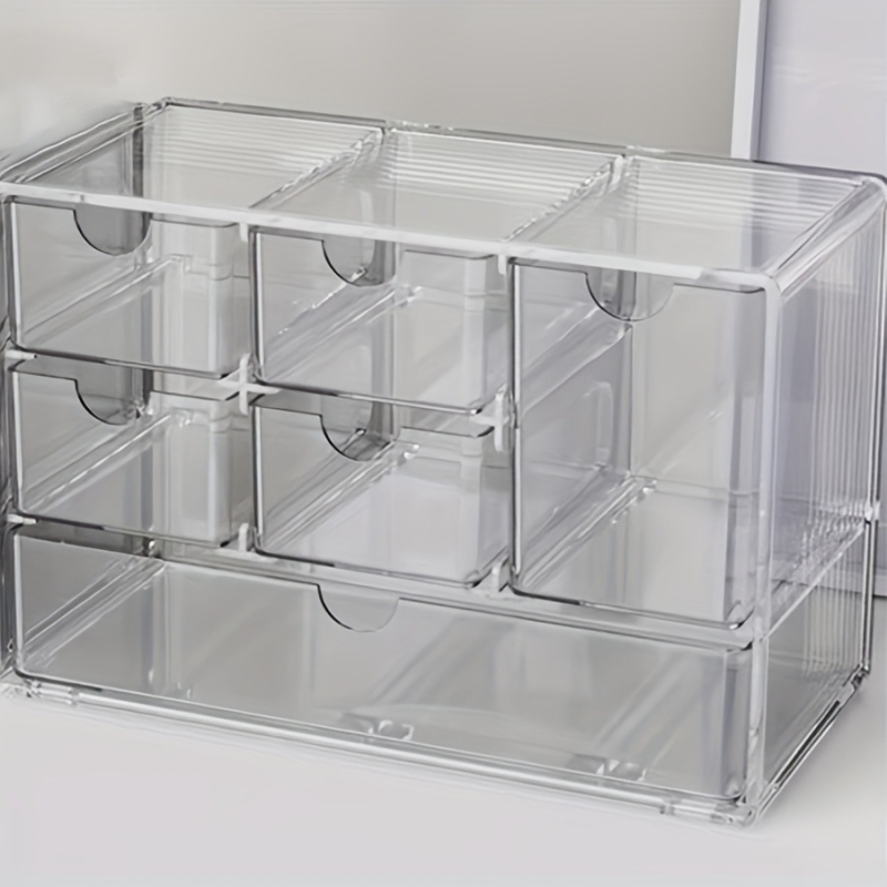 INS stilā galda organizētājs ar sešiem nodalījumiem, caurspīdīgs izvelkams korpuss, PS plastmasa, modelis JX2316