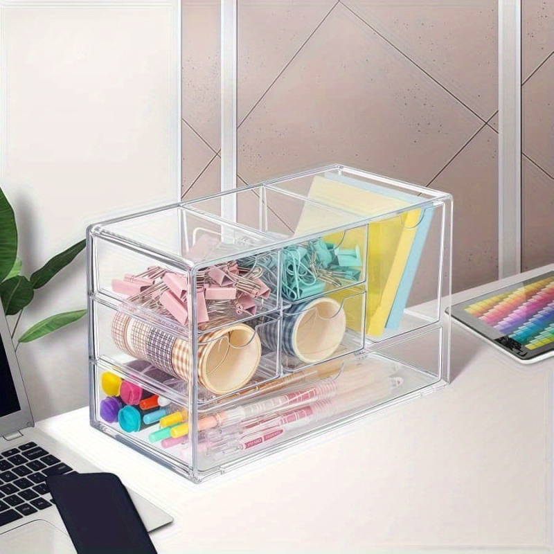 INS stilā galda organizētājs ar sešiem nodalījumiem, caurspīdīgs izvelkams korpuss, PS plastmasa, modelis JX2316