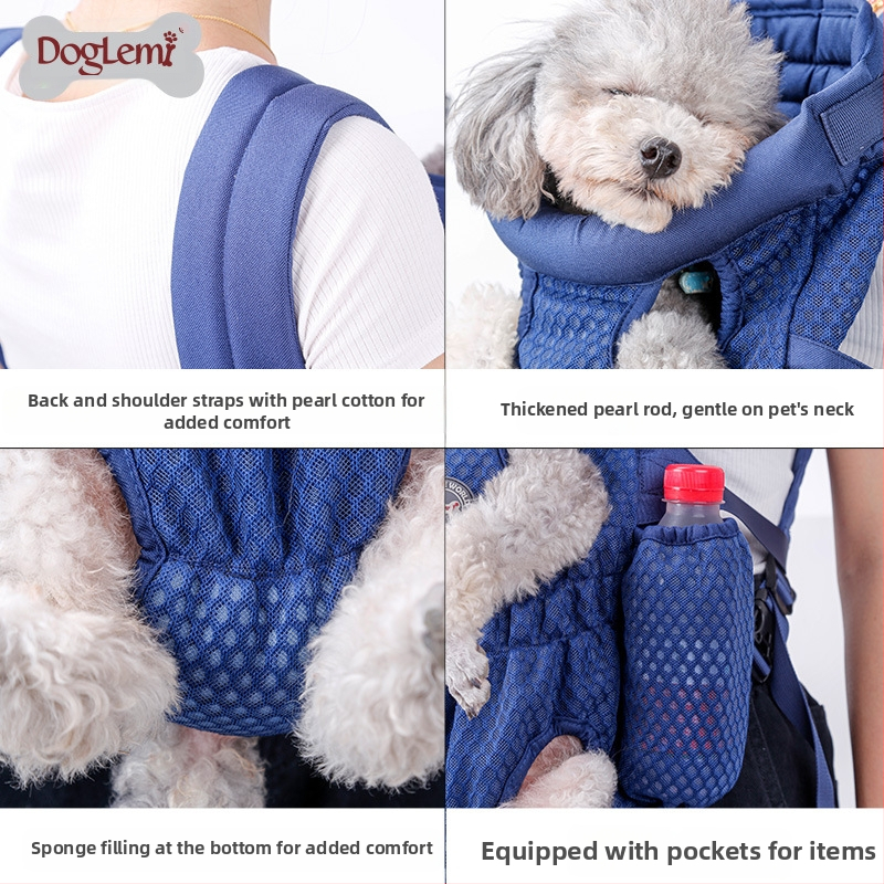 DogLemi Suņu un kaķu krūšu mugursoma, elpojošs Oxford audums un sietu materiāls, 2L ietilpība, mīksts, gatavs privātajai zīmei