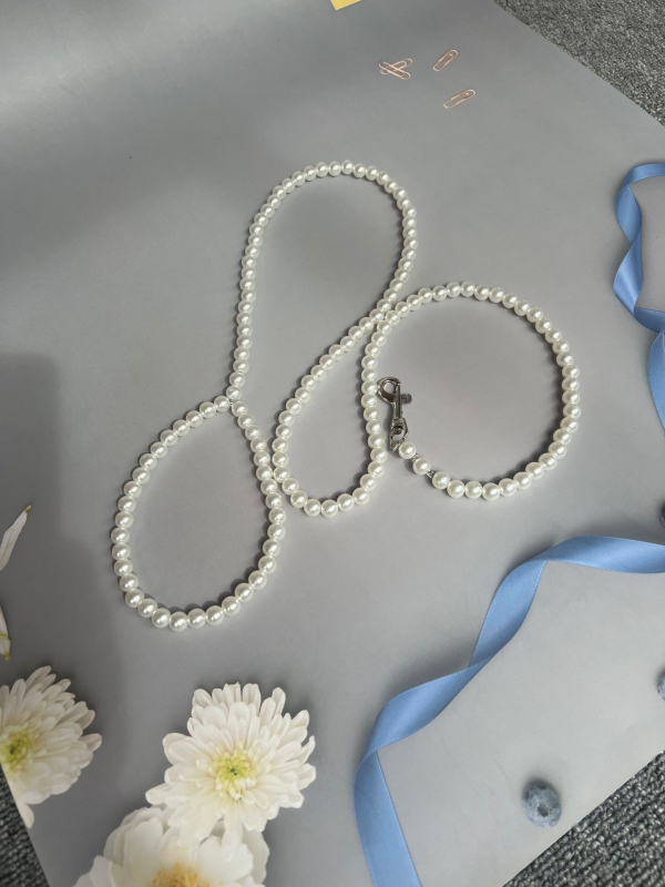 Zibo suņa pavadiņa, imitācijas pērlīšu akcenti, nestiepjas, 10 gab. iepakojumā