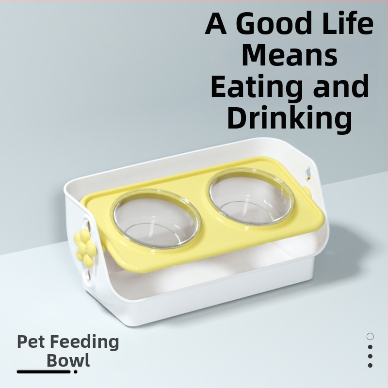 Stiprintas dviejų indų katėms maitinimui ir gėrimui, atsparus išsiliejimams (ABS)