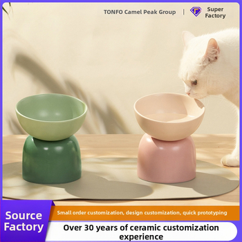 Porcelánová miska pre domáce zvieratá s vysokým nožičkami, proti prevráteniu a skloneným otvorom; prispôsobenie s obrázkom