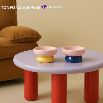 Porcelánová miska pre domáce zvieratá s vysokým nožičkami, proti prevráteniu a skloneným otvorom; prispôsobenie s obrázkom