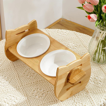 Koka kaķa bļodu statīvs ar divām bļodām, regulējama barošanas stacija, pret apgāšanos aizsardzība