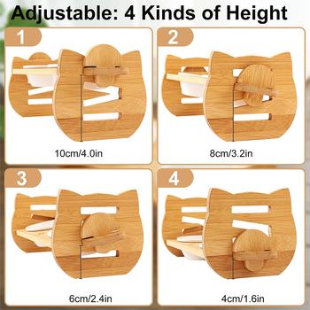 Ξύλινο ράφι για μπολ γάτας με διπλά μπολ, ρυθμιζόμενη μονάδα ταΐσματος, προστασία από ανατροπή