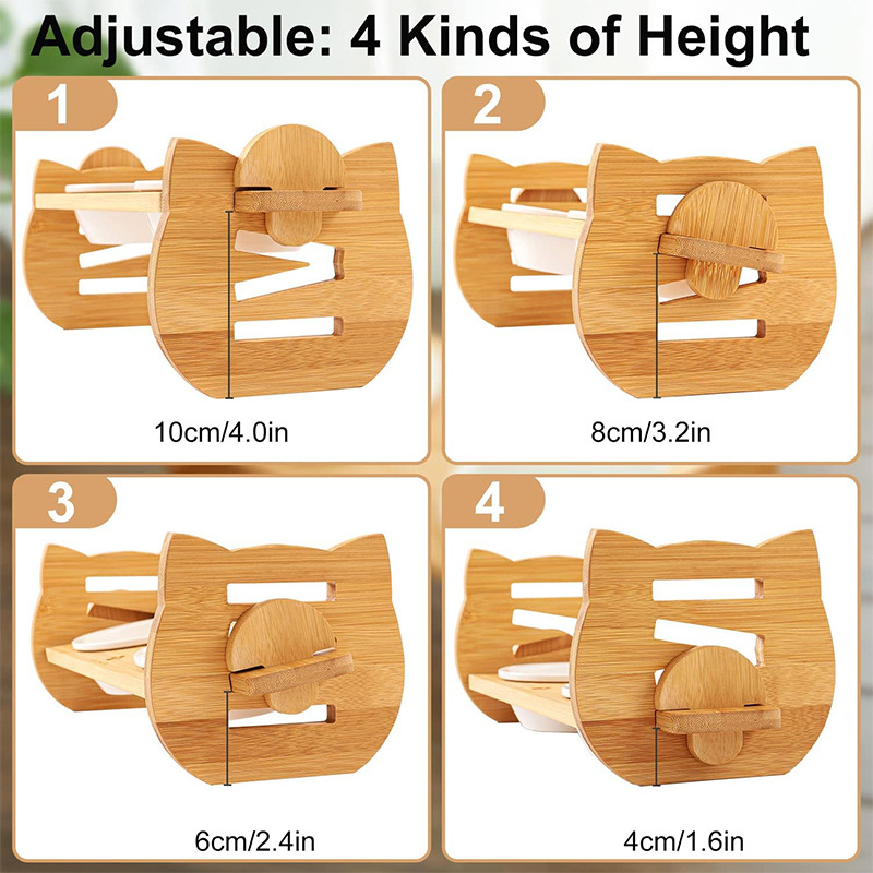 Koka kaķa bļodu statīvs ar divām bļodām, regulējama barošanas stacija, pret apgāšanos aizsardzība