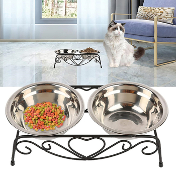 Διπλό μπολ για γάτες και σκύλους με σταθερή βάση κατά της ανατροπής и προστασία αυχένα • Ανοξείδωτο ατσάλι