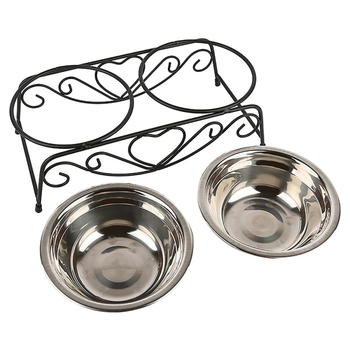 Διπλό μπολ για γάτες και σκύλους με σταθερή βάση κατά της ανατροπής и προστασία αυχένα • Ανοξείδωτο ατσάλι