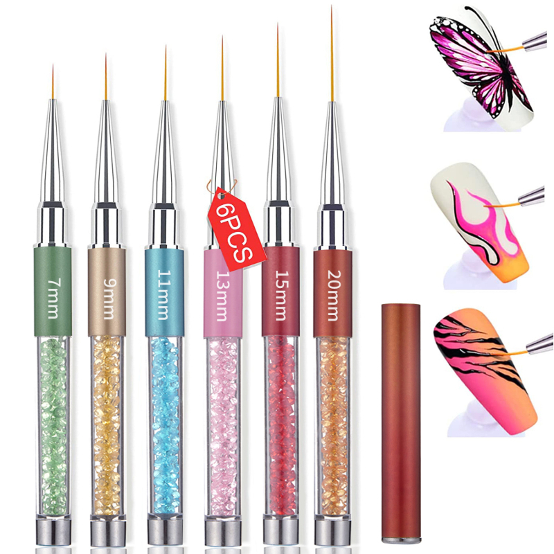 Set od 6 nalivnika za umjetnost noktiju za crtanje i slikanje, s akrilnim drškama