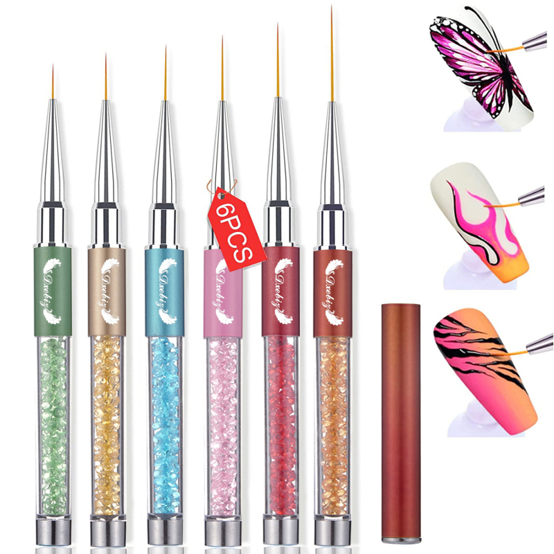 Set od 6 nalivnika za umjetnost noktiju za crtanje i slikanje, s akrilnim drškama