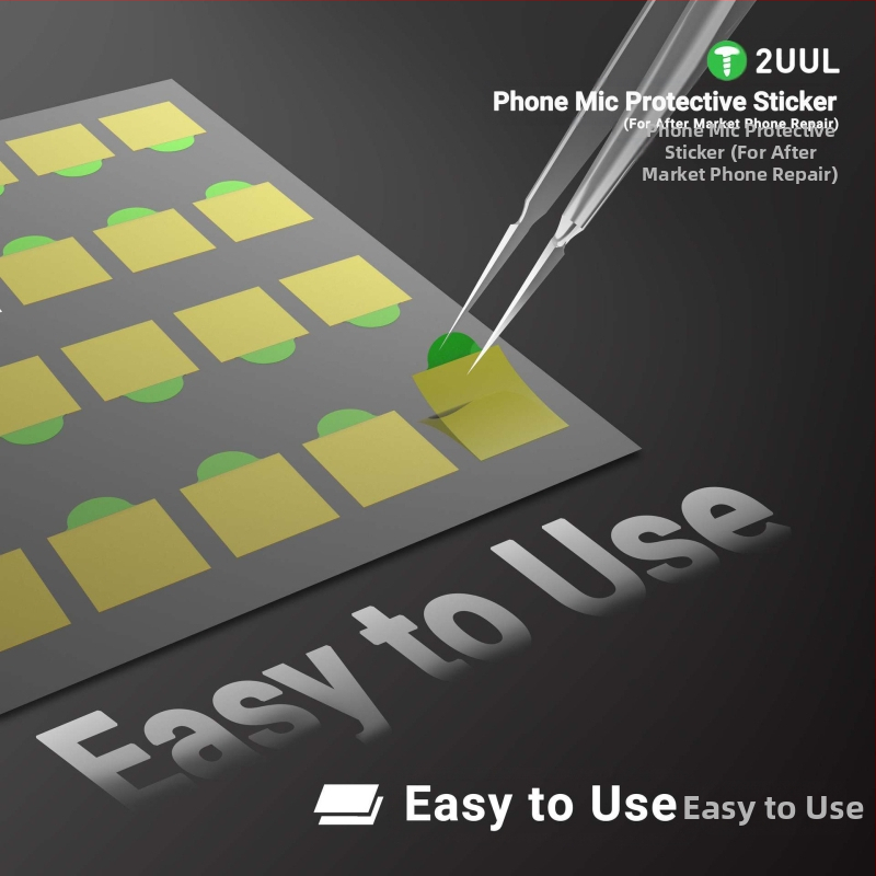 Ochranná nálepka mikrofónu pre mobilný telefón, prachotesná a bariéra proti prenikaniu tekutín, ľahko sa trhá, určené na opravy • 2UUL • Netto hmotnosť 4,5 g • Materiál: teplotne odolné lepidlo